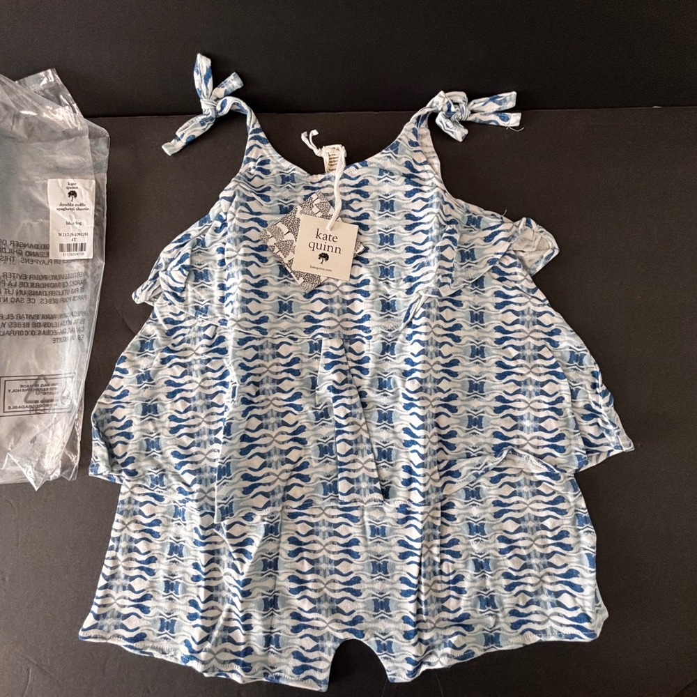 Kate Quinn Girl Romper Size 4T Organic Cotton Ocean Sea Nautical Blue Fog New